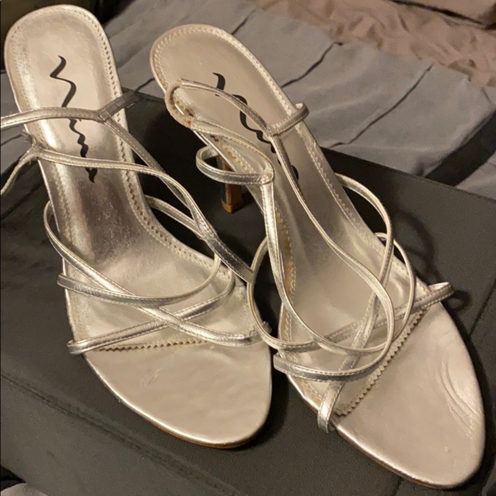 Silver strappy 3” heels
